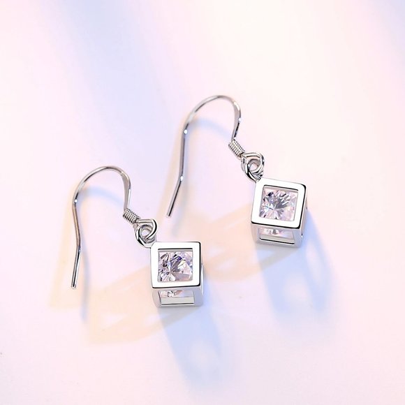 NEW [Set of 3] 925 Sterling Silver Diamond Cube D - Picture 9 of 12